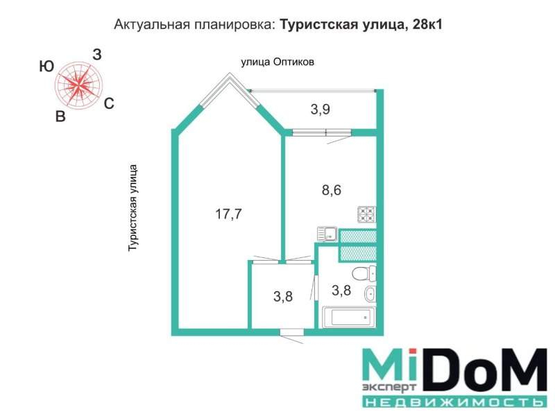 Продажа 1-комнатной квартиры, Санкт-Петербург, Туристская улица,  д.28к1