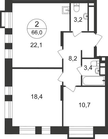 Продажа 2-комнатной новостройки, Московский, 7 фаза,  д.к2