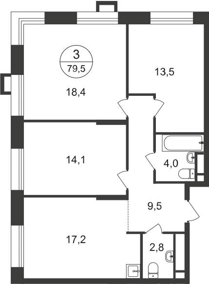 Продажа 3-комнатной новостройки, Московский, 7 фаза,  д.к1