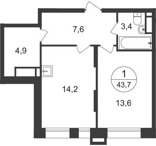 Продажа 1-комнатной новостройки, Московский, 7 фаза,  д.к1