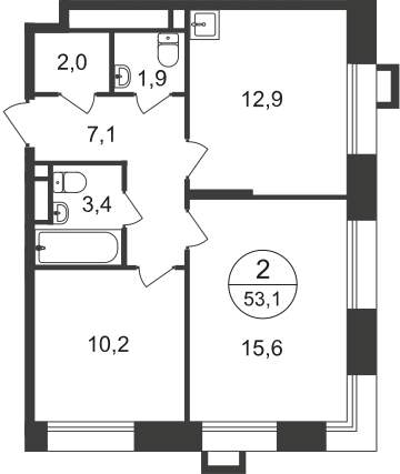 Продажа 2-комнатной новостройки, Московский, 7 фаза,  д.к1