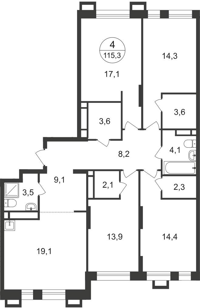 Продажа 4-комнатной новостройки, Московский, 7 фаза,  д.к1