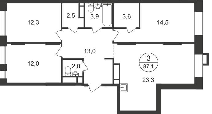 Продажа 3-комнатной новостройки, Московский, 7 фаза,  д.к1