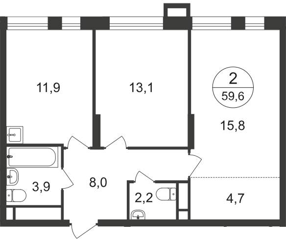 Продажа 2-комнатной новостройки, Московский, 7 фаза,  д.к1