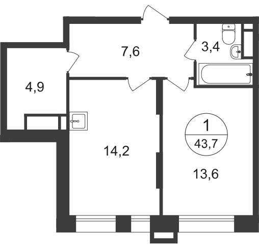 Продажа 1-комнатной новостройки, Московский, 7 фаза,  д.к1