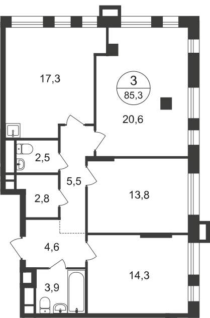 Продажа 3-комнатной новостройки, Московский, 7 фаза,  д.к1