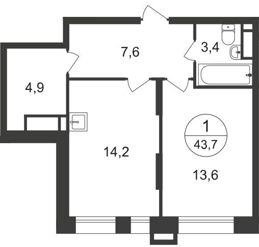 Продажа 1-комнатной новостройки, Московский, 7 фаза,  д.к1