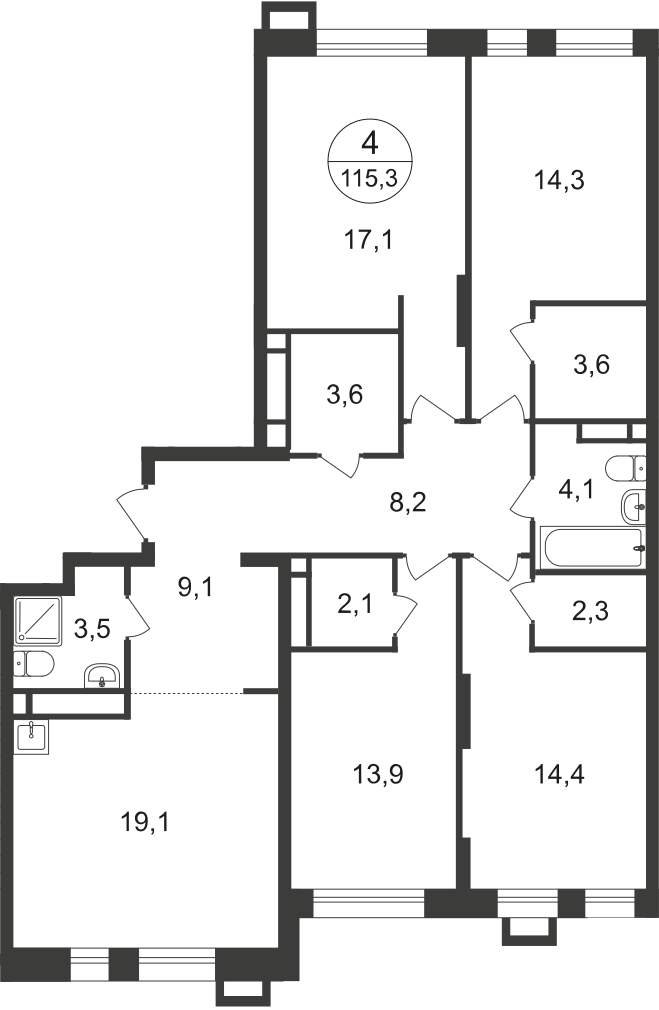 Продажа 4-комнатной новостройки, Московский, 7 фаза,  д.к1