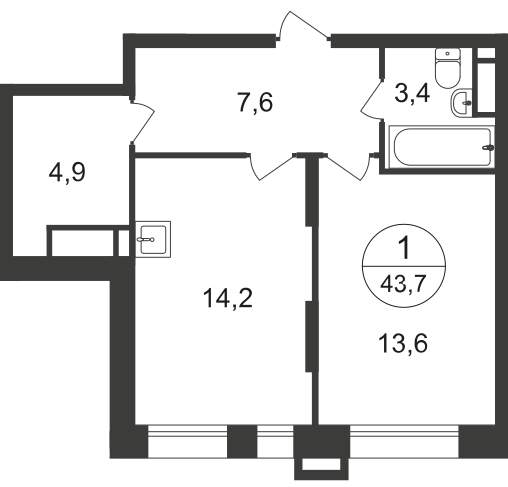 Продажа 1-комнатной новостройки, Московский, 7 фаза,  д.к1