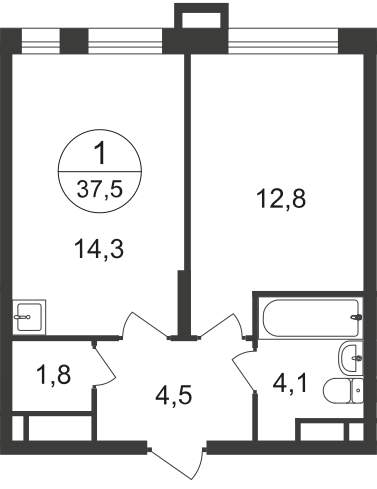 Продажа 1-комнатной новостройки, Московский, 7 фаза,  д.к1