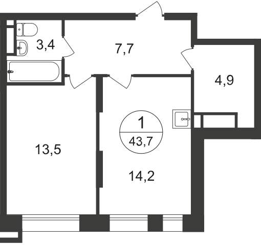 Продажа 1-комнатной новостройки, Московский, 7 фаза,  д.к1