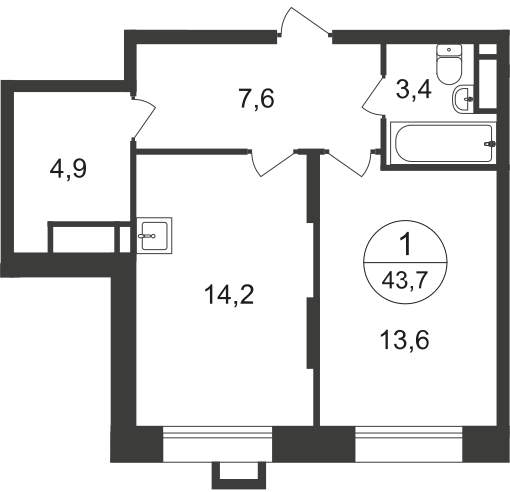 Продажа 1-комнатной новостройки, Московский, 7 фаза,  д.к1