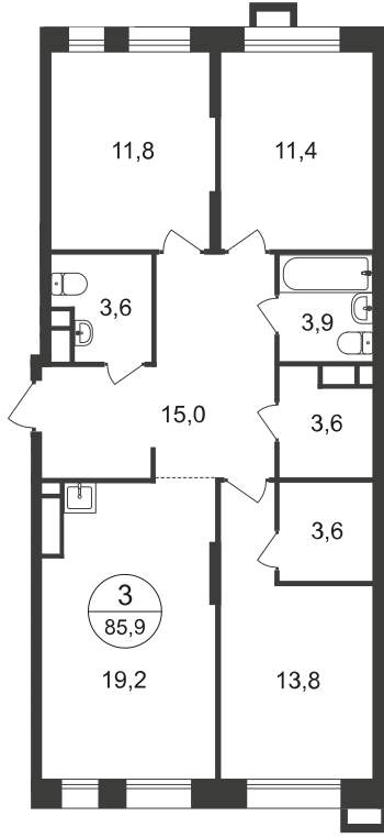 Продажа 3-комнатной новостройки, Московский, 7 фаза,  д.к1