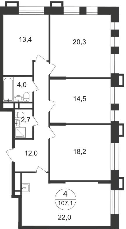 Продажа 4-комнатной новостройки, Московский, 7 фаза,  д.к2