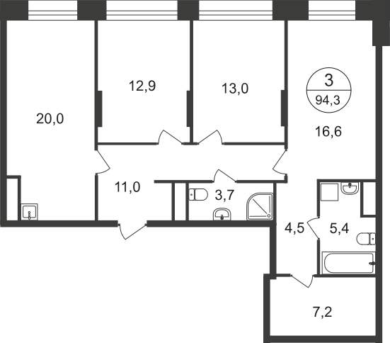 Продажа 3-комнатной новостройки, Московский, 11 фаза,  д.к4