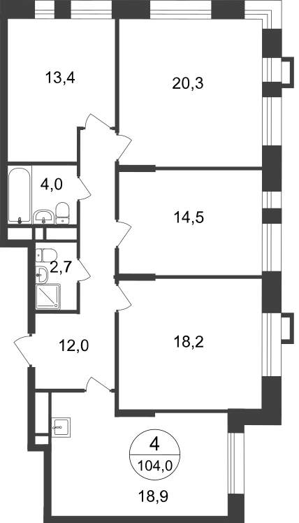 Продажа 4-комнатной новостройки, Московский, 7 фаза,  д.к2