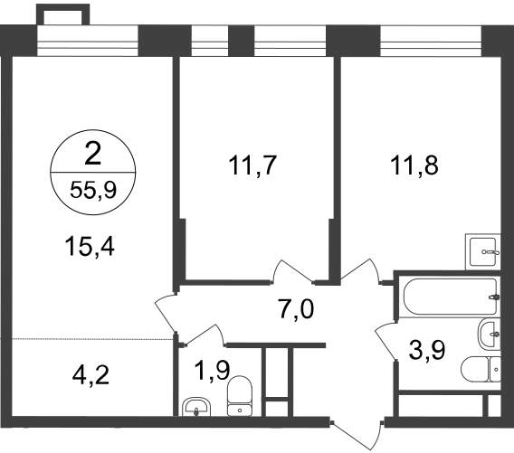 Продажа 2-комнатной новостройки, Московский, 7 фаза,  д.к2