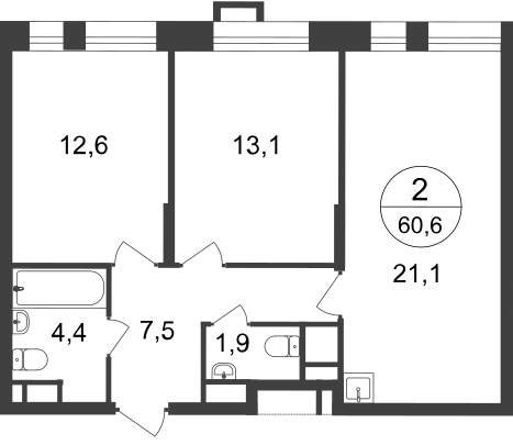 Продажа 2-комнатной новостройки, Московский, 7 фаза,  д.к2