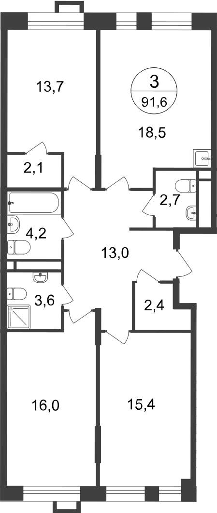 Продажа 3-комнатной новостройки, Московский, 7 фаза,  д.к2