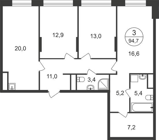 Продажа 3-комнатной новостройки, Московский, 11 фаза,  д.к4