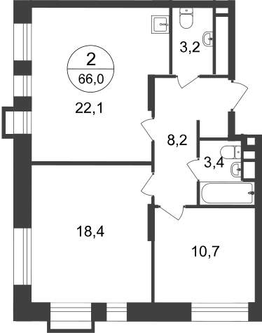 Продажа 2-комнатной новостройки, Московский, 7 фаза,  д.к2