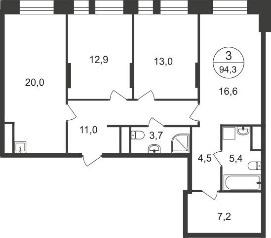 Продажа 3-комнатной новостройки, Московский, 11 фаза,  д.к4