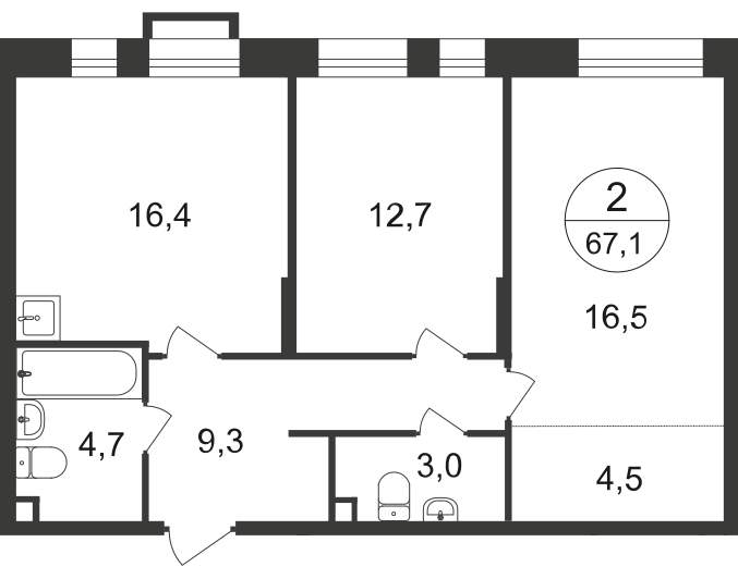 Продажа 2-комнатной новостройки, Московский, 7 фаза,  д.к2