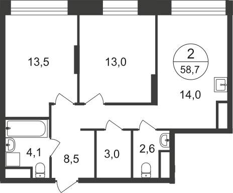 Продажа 2-комнатной новостройки, Московский, 11 фаза,  д.к4