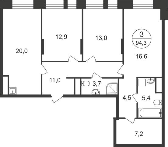 Продажа 3-комнатной новостройки, Московский, 11 фаза,  д.к4