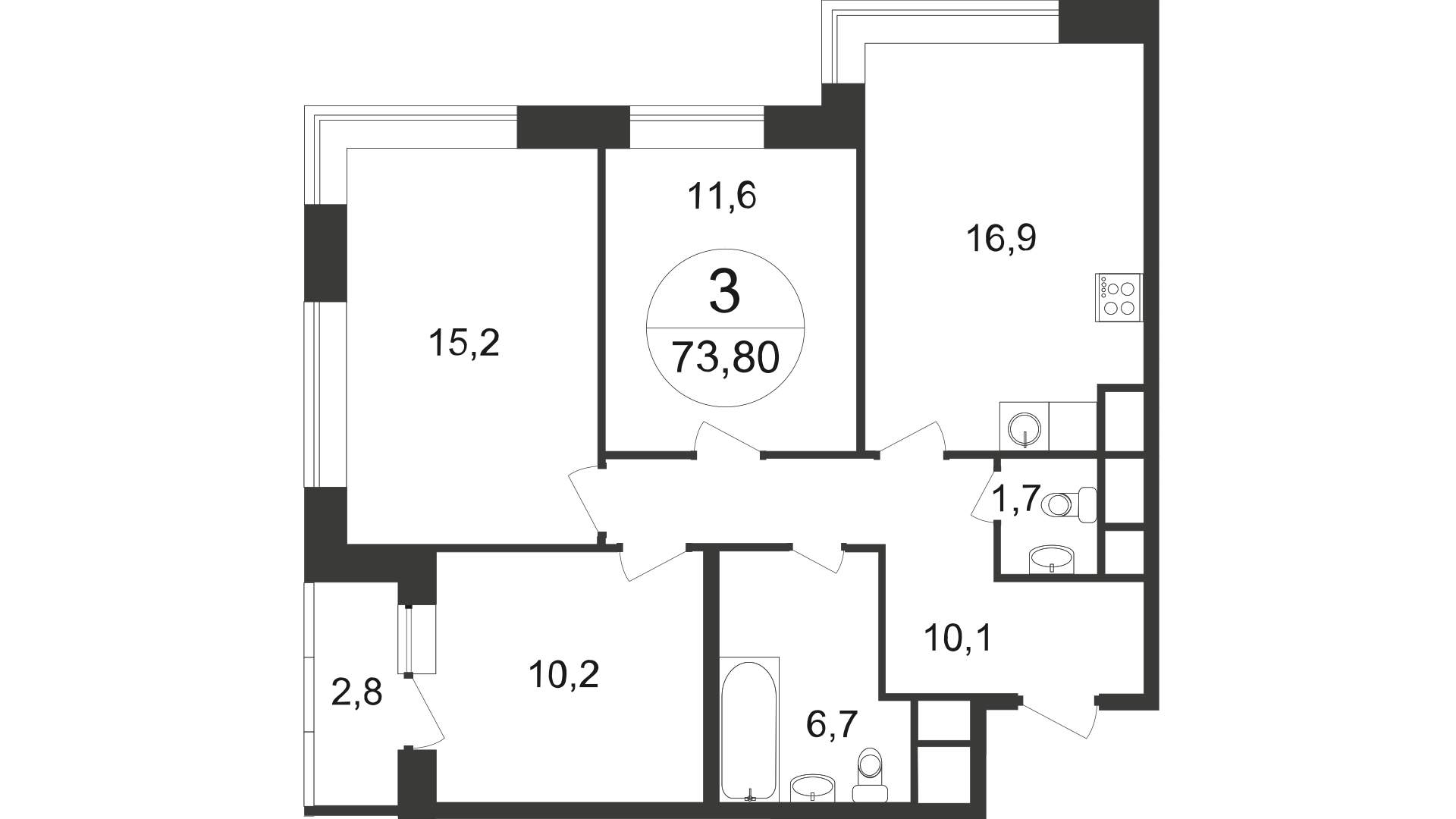 Продажа 3-комнатной новостройки, Московский, Москвитина улица,  д.9к3