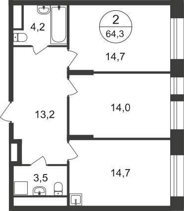 Продажа 2-комнатной новостройки, Московский, 11 фаза,  д.к4