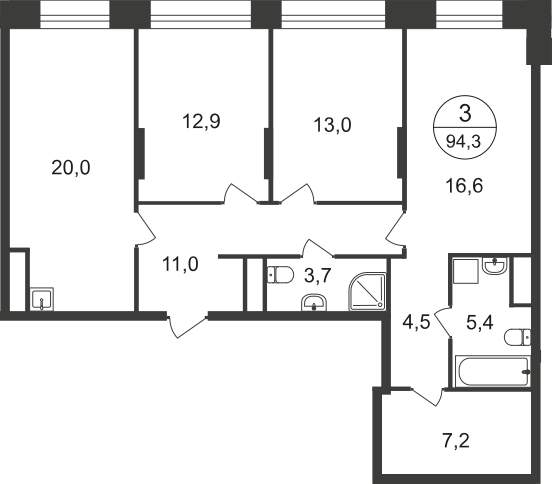 Продажа 3-комнатной новостройки, Московский, 11 фаза,  д.к4