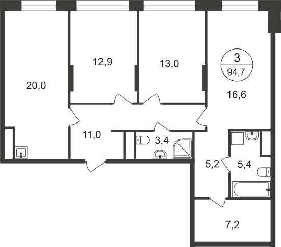 Продажа 3-комнатной новостройки, Московский, 11 фаза,  д.к4