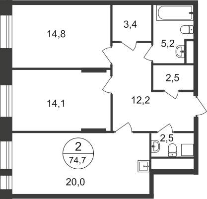 Продажа 2-комнатной новостройки, Московский, 11 фаза,  д.к4