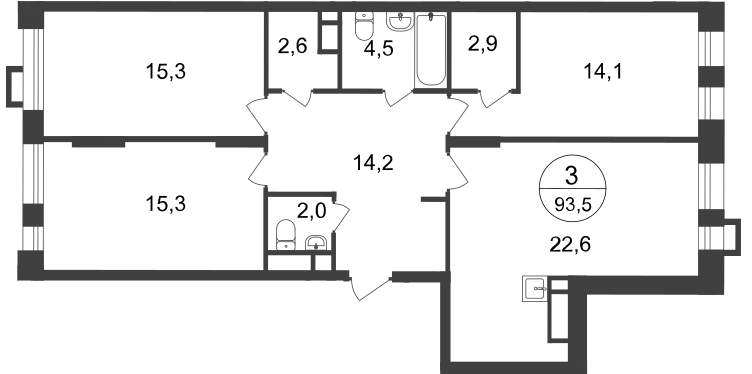 Продажа 3-комнатной новостройки, Московский, 7 фаза,  д.к2