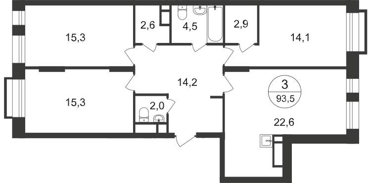 Продажа 3-комнатной новостройки, Московский, 7 фаза,  д.к2