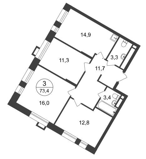 Продажа 3-комнатной новостройки, Московский, 7 фаза,  д.к2