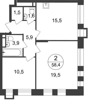 Продажа 2-комнатной новостройки, Московский, 7 фаза,  д.к2