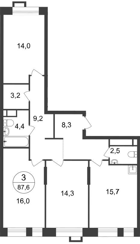 Продажа 3-комнатной новостройки, Московский, 7 фаза,  д.к2