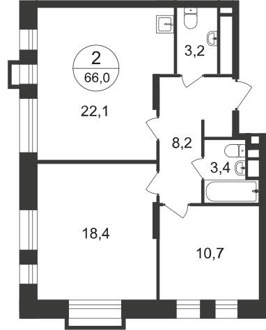 Продажа 2-комнатной новостройки, Московский, 7 фаза,  д.к2