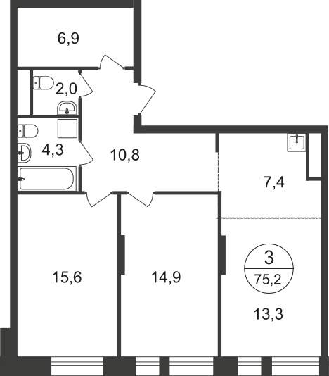 Продажа 3-комнатной новостройки, Московский, 11 фаза,  д.к4