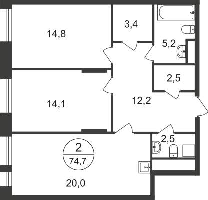 Продажа 2-комнатной новостройки, Московский, 11 фаза,  д.к4