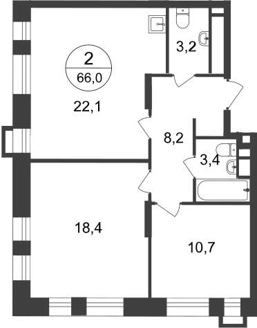 Продажа 2-комнатной новостройки, Московский, 7 фаза,  д.к2