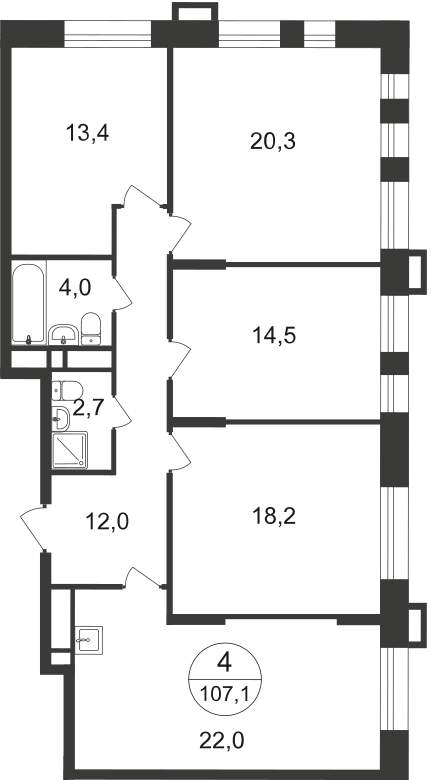 Продажа 4-комнатной новостройки, Московский, 7 фаза,  д.к2