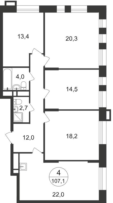 Продажа 4-комнатной новостройки, Московский, 7 фаза,  д.к2