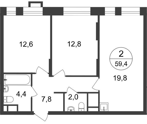 Продажа 2-комнатной новостройки, Московский, 7 фаза,  д.к2