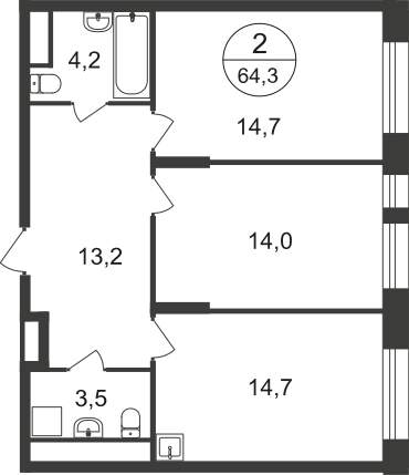 Продажа 2-комнатной новостройки, Московский, 11 фаза,  д.к4