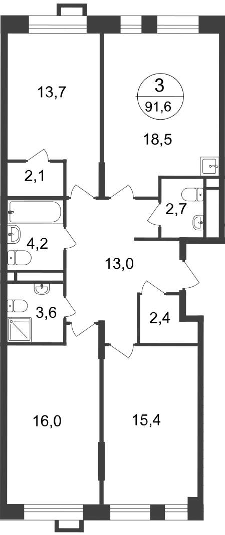 Продажа 3-комнатной новостройки, Московский, 7 фаза,  д.к2