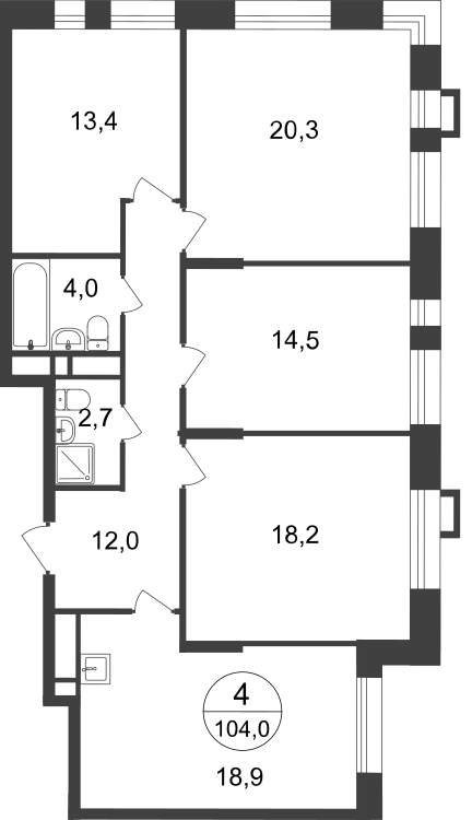 Продажа 4-комнатной новостройки, Московский, 7 фаза,  д.к2