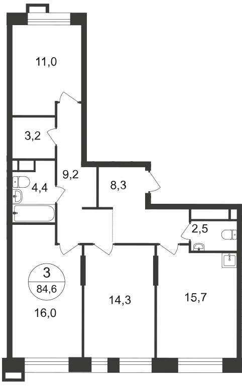 Продажа 3-комнатной новостройки, Московский, 7 фаза,  д.к2